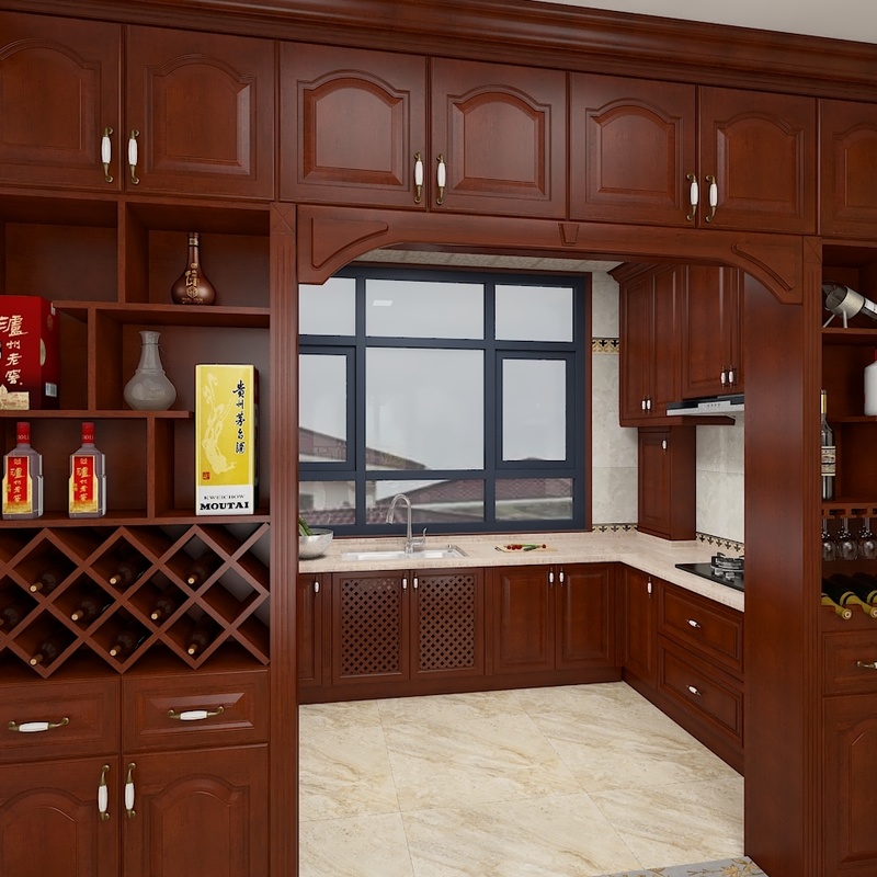 餐厅酒柜 素色墙纸 现代地毯 餐具 中式实木餐椅 中式实木餐桌 铺萄