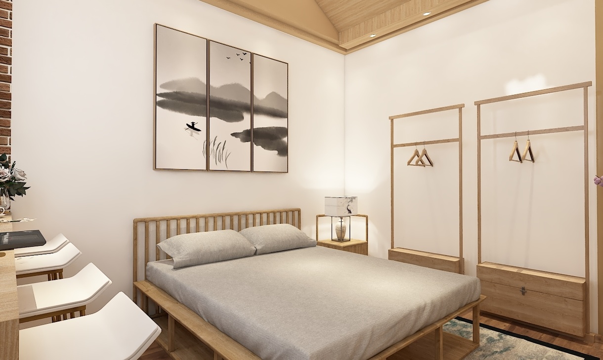 民宿(原木风)|两居室新中式(空间)装修设计方案效果