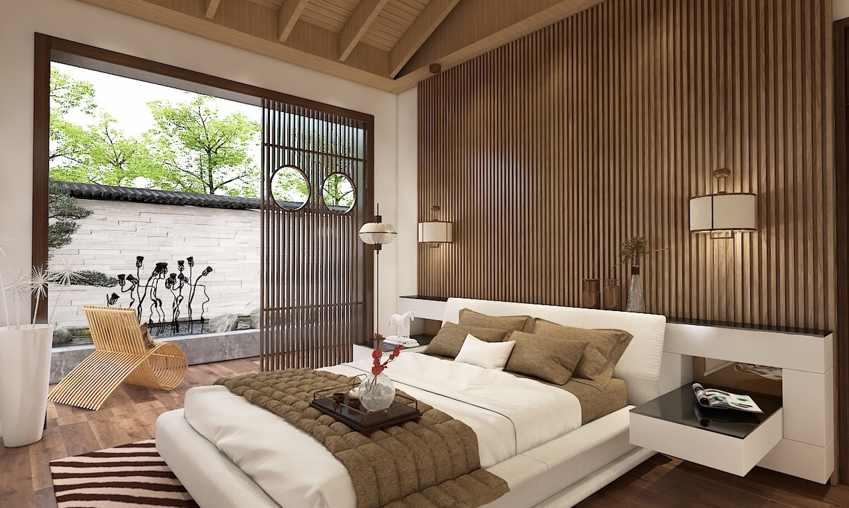 民宿(原木风)|两居室新中式装修设计方案效果