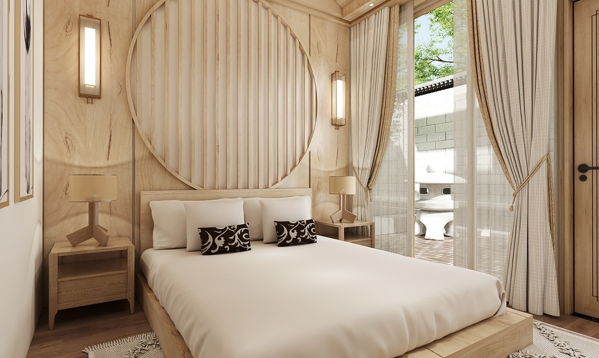 民宿c户型(原木风)|三居室新中式装修设计方案效果