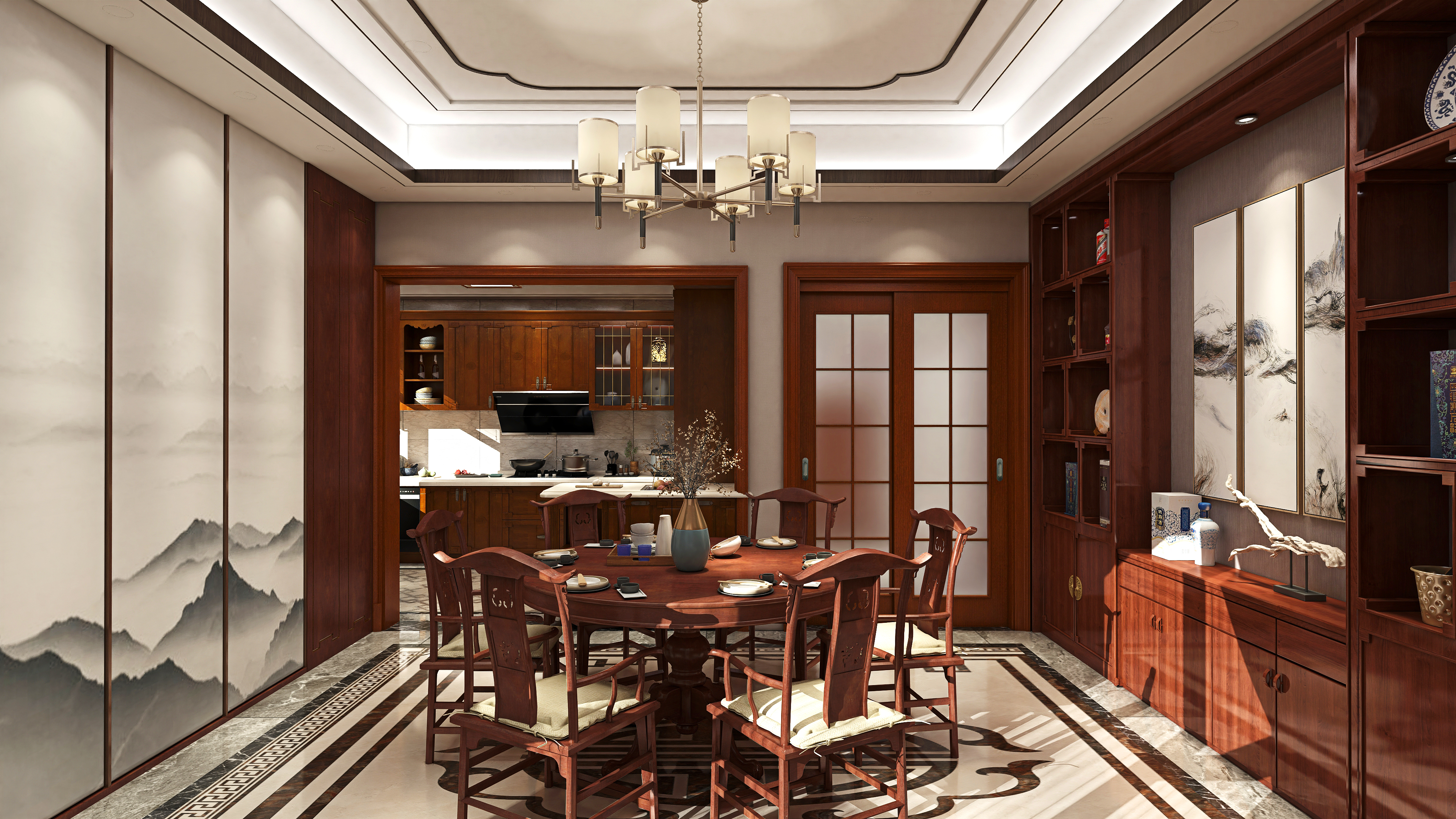 传统新中式风格家具虽以木质材料居多,颜色多以仿花梨木和紫檀色为主